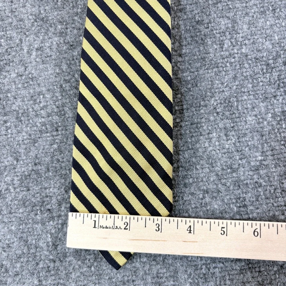 VTG Robert Talbott Mens Silk Tie Yellow Navy Blue Striped Hand Sewn USA Made